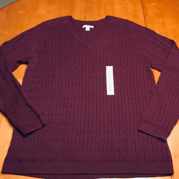 CROFT & BARROW Cable Classic Sweater Sangria XL - Picture 2 of 6